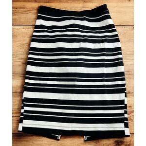 bar lll Black White Striped Pencil Skirt Sz M Stretch Back Slit Knee Length